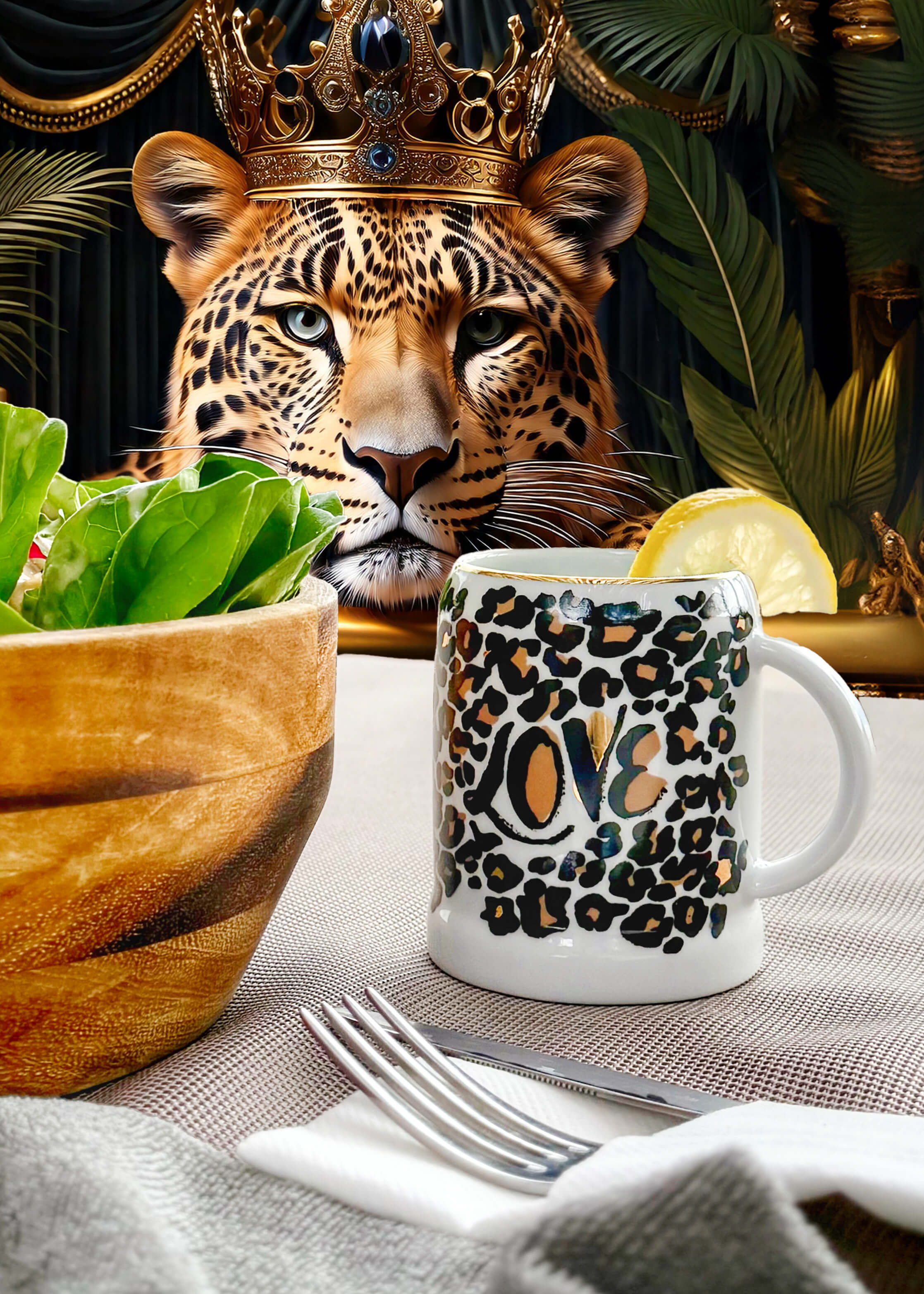 Das LeoKing Krügerl mit Zitronenwasser im Hintergrund eine tolle Aussicht auf Ibiza